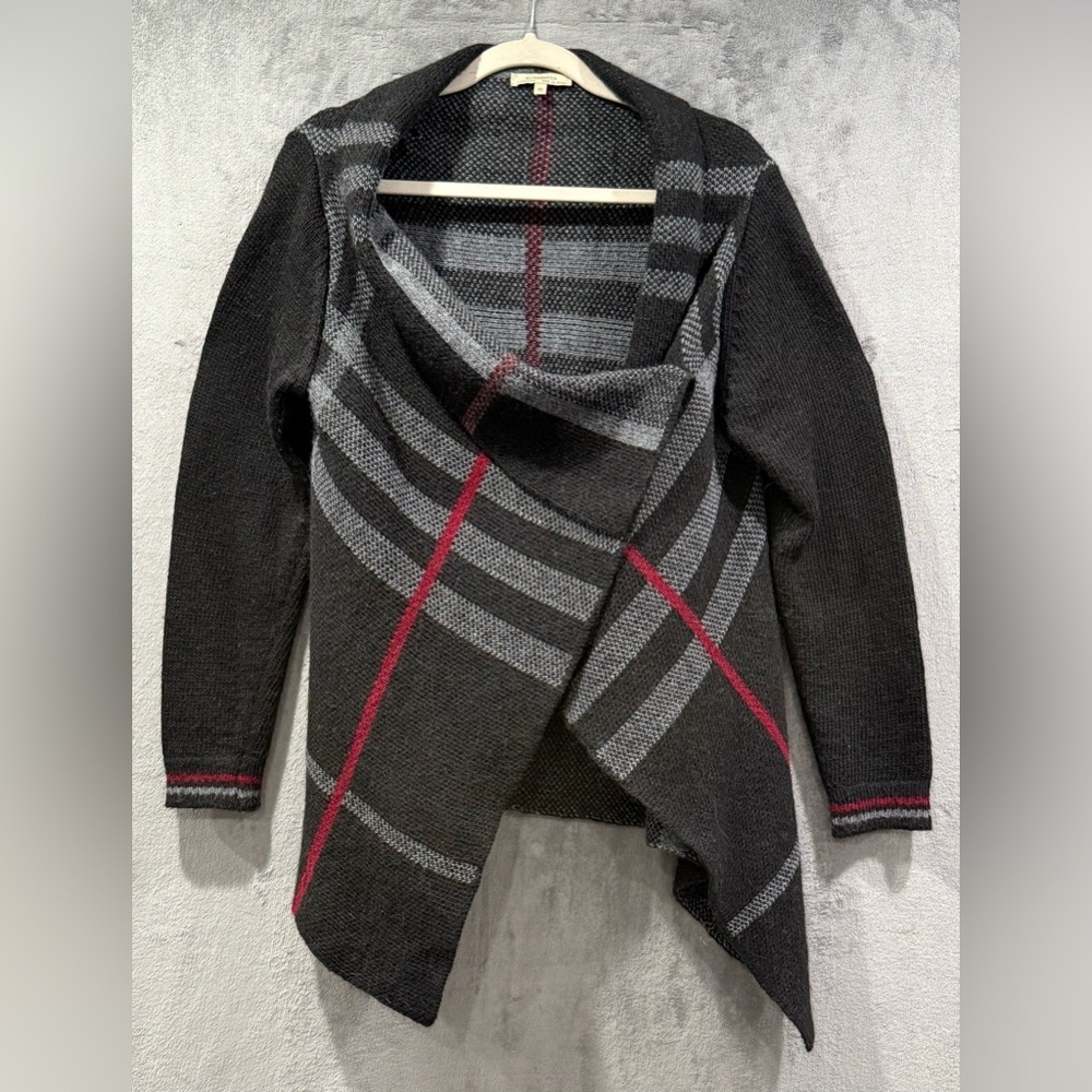 Elisabetta Collection Italy Wool Alpaca Blend Waterfall Cardigan Sweater Plaid M